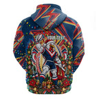 Personalized Sydney Roosters Rugby Christmas Zip Hoodie Holiday Mascot Graphic Art Festive Lights Bow