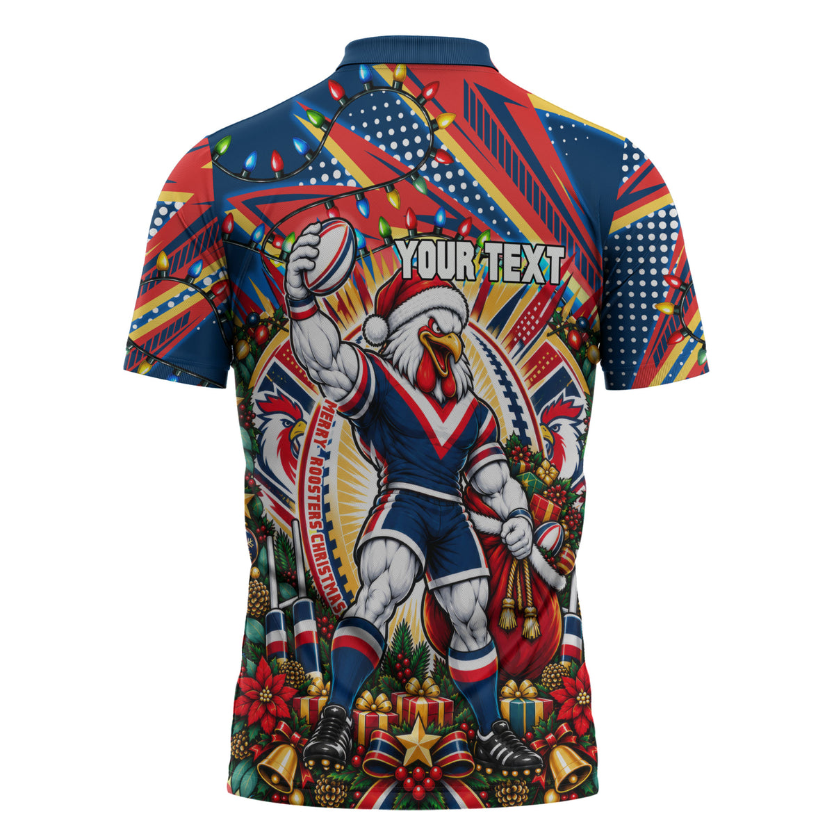 Personalized Sydney Roosters Rugby Christmas Zipper Polo Shirt Holiday Mascot Graphic Art Festive Lights Bow