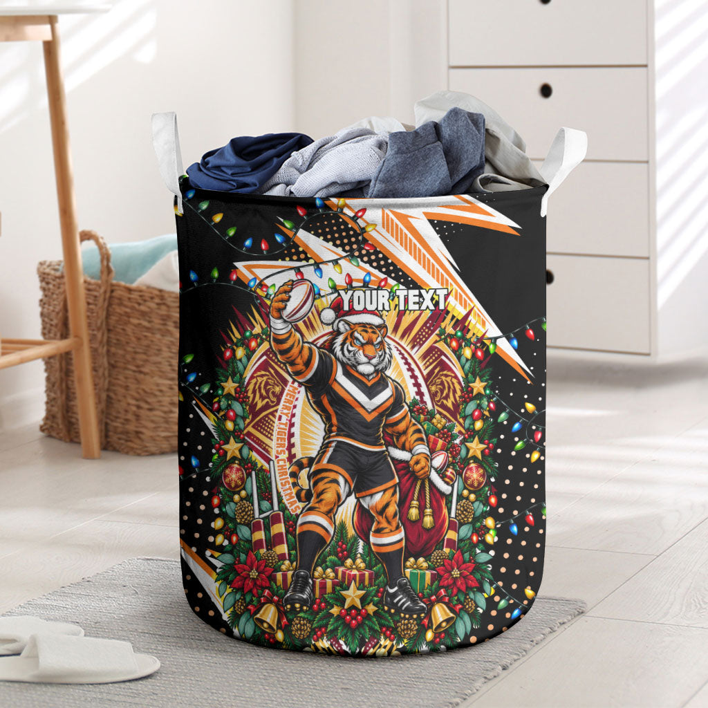 Personalized Wests Tigers Rugby Christmas Laundry Basket Holiday Mascot Graphic Art Festive Lights Bow