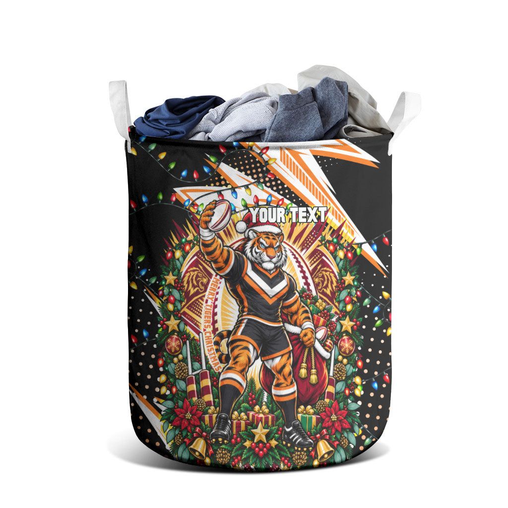 Personalized Wests Tigers Rugby Christmas Laundry Basket Holiday Mascot Graphic Art Festive Lights Bow