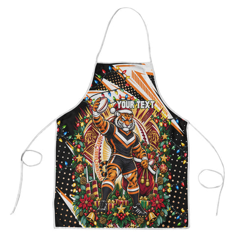 Personalized Wests Tigers Rugby Christmas Apron Holiday Mascot Graphic Art Festive Lights Bow