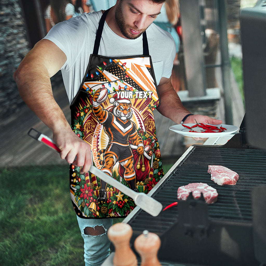 Personalized Wests Tigers Rugby Christmas Apron Holiday Mascot Graphic Art Festive Lights Bow