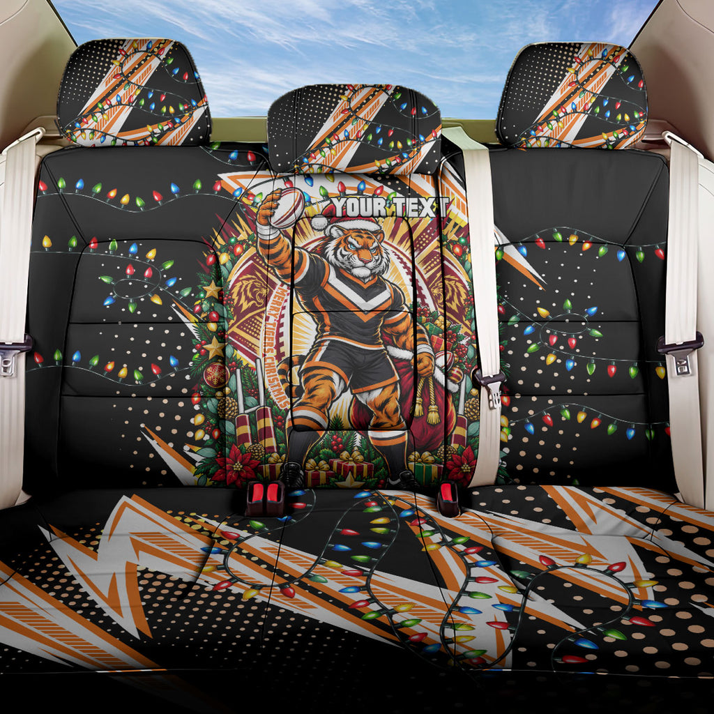 Personalized Wests Tigers Rugby Christmas Back Car Seat Cover Holiday Mascot Graphic Art Festive Lights Bow
