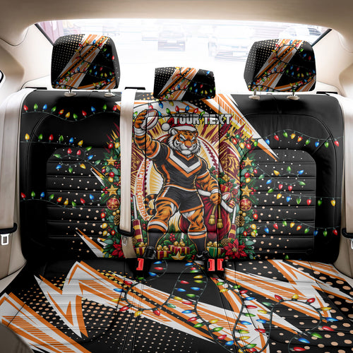 Personalized Wests Tigers Rugby Christmas Back Car Seat Cover Holiday Mascot Graphic Art Festive Lights Bow