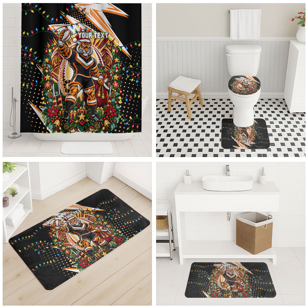 Personalized Wests Tigers Rugby Christmas Bathroom Set Holiday Mascot Graphic Art Festive Lights Bow