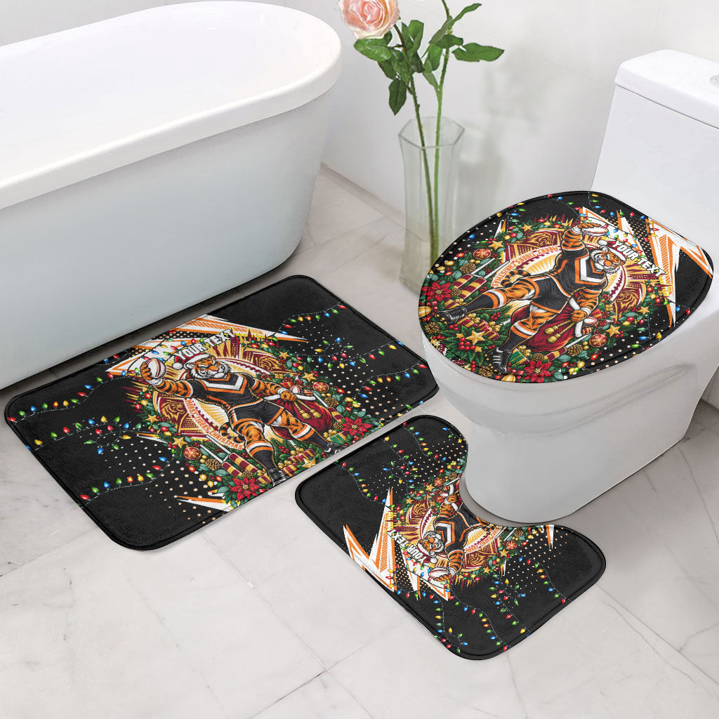 Personalized Wests Tigers Rugby Christmas Bathroom Set Holiday Mascot Graphic Art Festive Lights Bow