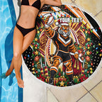 Personalized Wests Tigers Rugby Christmas Beach Blanket Holiday Mascot Graphic Art Festive Lights Bow