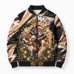 Personalized Wests Tigers Rugby Christmas Bomber Puffer Jacket Holiday Mascot Graphic Art Festive Lights Bow