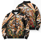Personalized Wests Tigers Rugby Christmas Bomber Puffer Jacket Holiday Mascot Graphic Art Festive Lights Bow