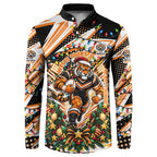 Personalized Wests Tigers Rugby Christmas Button Sweatshirt Holiday Mascot Graphic Art Festive Lights Bow