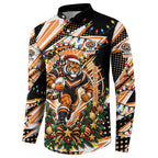 Personalized Wests Tigers Rugby Christmas Button Sweatshirt Holiday Mascot Graphic Art Festive Lights Bow