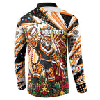 Personalized Wests Tigers Rugby Christmas Button Sweatshirt Holiday Mascot Graphic Art Festive Lights Bow