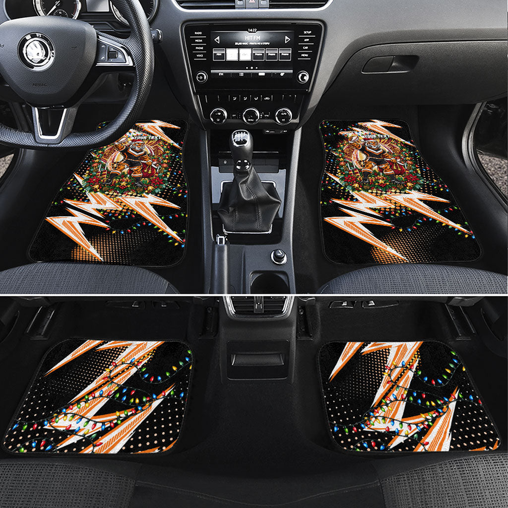 Personalized Wests Tigers Rugby Christmas Car Mats Holiday Mascot Graphic Art Festive Lights Bow