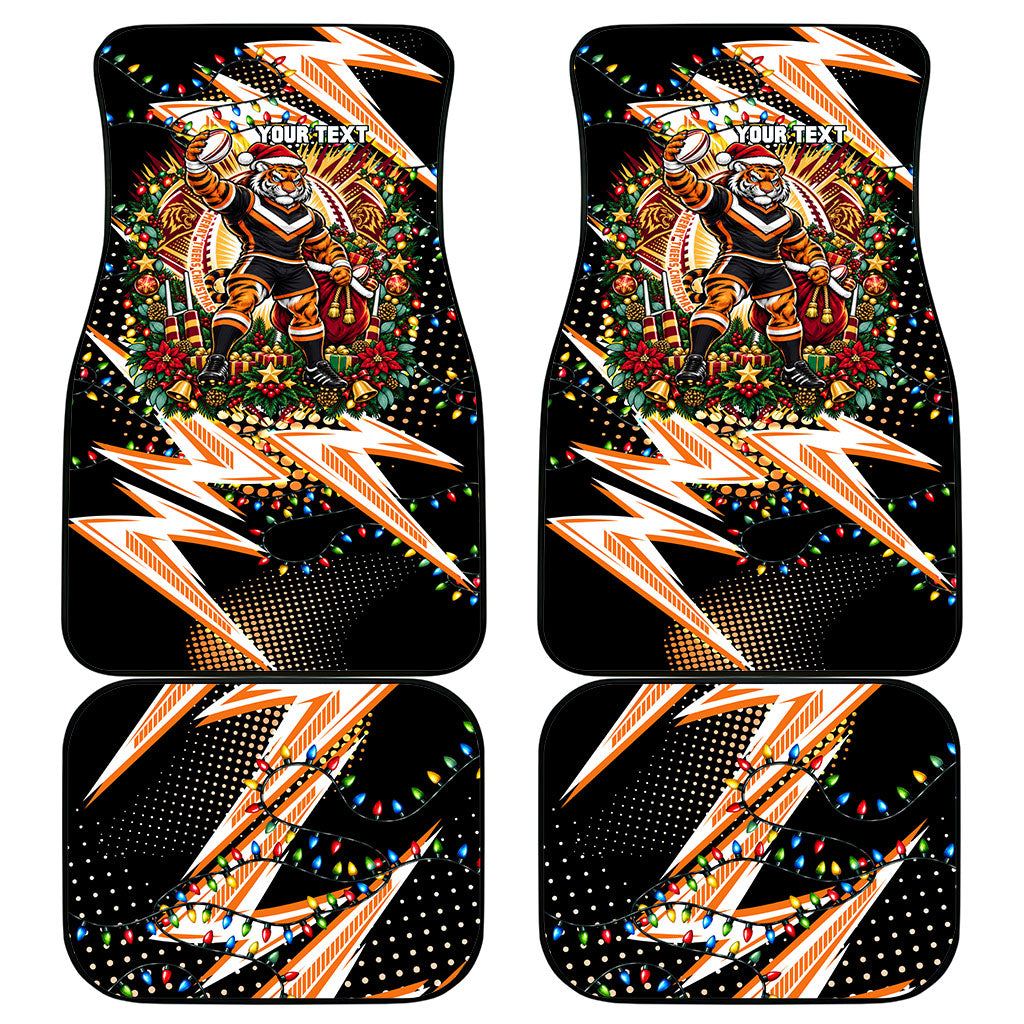 Personalized Wests Tigers Rugby Christmas Car Mats Holiday Mascot Graphic Art Festive Lights Bow