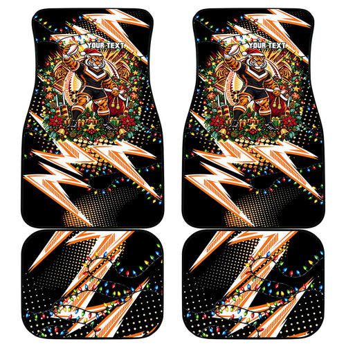 Personalized Wests Tigers Rugby Christmas Car Mats Holiday Mascot Graphic Art Festive Lights Bow