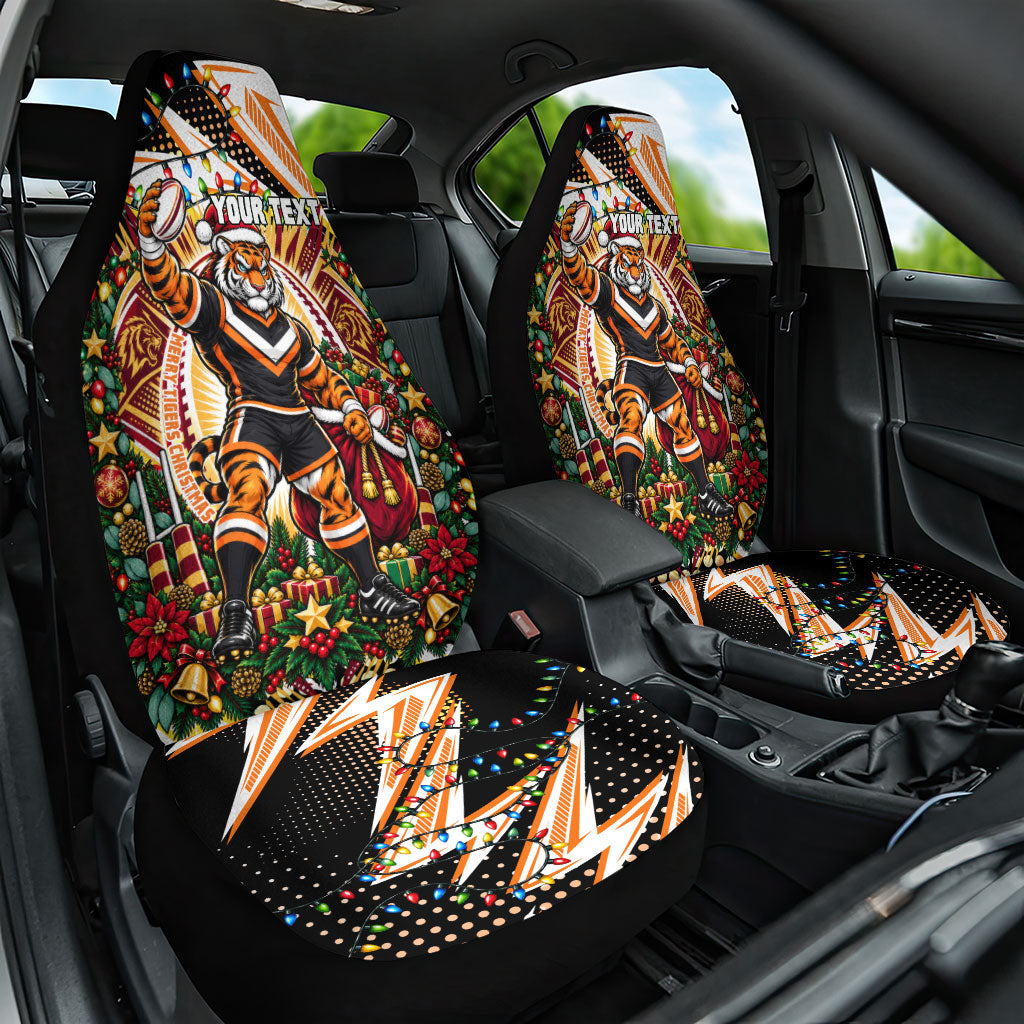 Personalized Wests Tigers Rugby Christmas Car Seat Cover Holiday Mascot Graphic Art Festive Lights Bow
