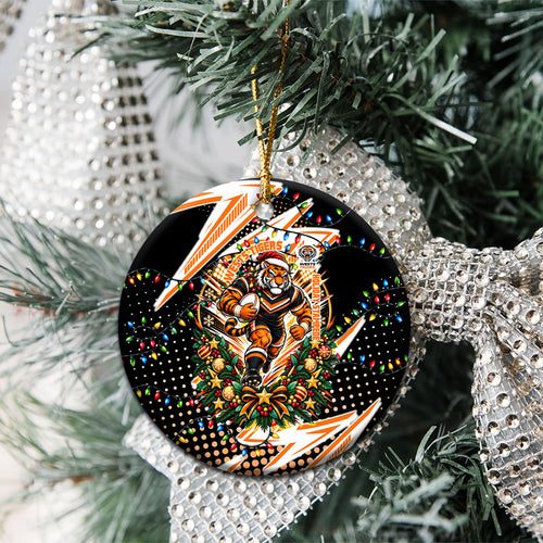 Wests Tigers Rugby Christmas Ceramic Ornament Holiday Mascot Graphic Art Festive Lights Bow