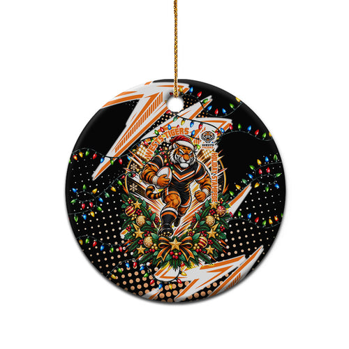 Wests Tigers Rugby Christmas Ceramic Ornament Holiday Mascot Graphic Art Festive Lights Bow