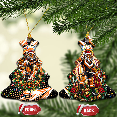 Wests Tigers Rugby Christmas Ceramic Ornament Holiday Mascot Graphic Art Festive Lights Bow