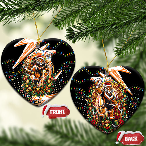 Wests Tigers Rugby Christmas Ceramic Ornament Holiday Mascot Graphic Art Festive Lights Bow