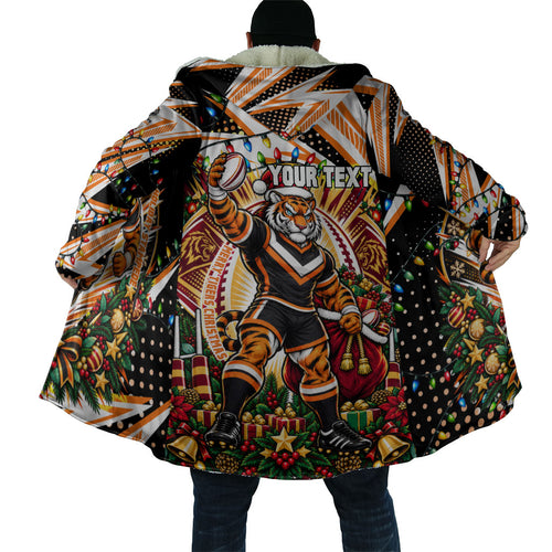Personalized Wests Tigers Rugby Christmas Cloak Holiday Mascot Graphic Art Festive Lights Bow