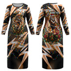 Personalized Wests Tigers Rugby Christmas Couples Matching Long Sleeve Bodycon Dress and Hawaiian Shirt Holiday Mascot Graphic Art Festive Lights Bow
