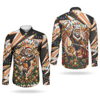 Personalized Wests Tigers Rugby Christmas Couples Matching Long Sleeve Bodycon Dress and Long Sleeve Button Shirt Holiday Mascot Graphic Art Festive Lights Bow
