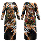 Personalized Wests Tigers Rugby Christmas Couples Matching Long Sleeve Bodycon Dress and Long Sleeve Button Shirt Holiday Mascot Graphic Art Festive Lights Bow