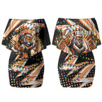 Personalized Wests Tigers Rugby Christmas Couples Matching Off Shoulder Short Dress and Hawaiian Shirt Holiday Mascot Graphic Art Festive Lights Bow