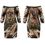 Personalized Wests Tigers Rugby Christmas Couples Matching Off The Shoulder Long Sleeve Dress and Hawaiian Shirt Holiday Mascot Graphic Art Festive Lights Bow