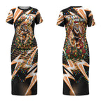 Personalized Wests Tigers Rugby Christmas Couples Matching Short Sleeve Bodycon Dress and Long Sleeve Button Shirt Holiday Mascot Graphic Art Festive Lights Bow