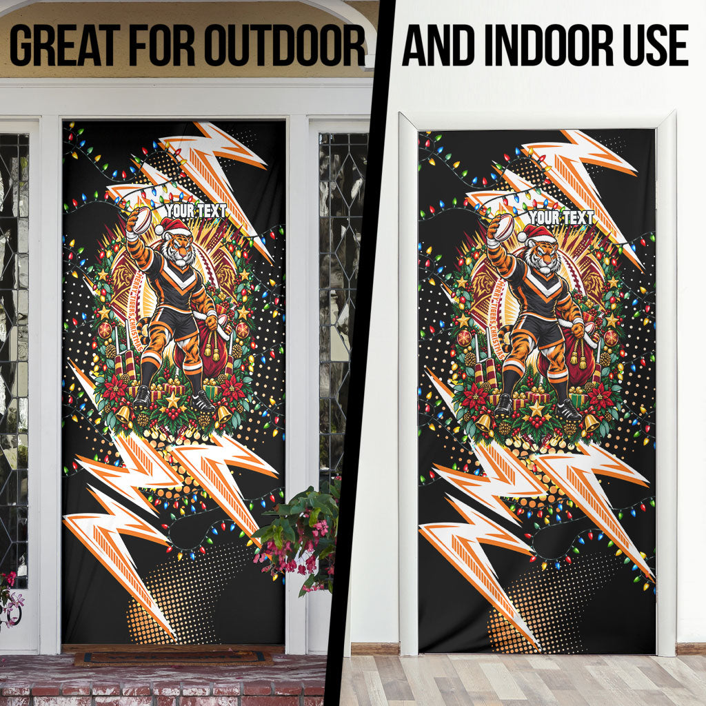 Personalized Wests Tigers Rugby Christmas Door Cover Holiday Mascot Graphic Art Festive Lights Bow