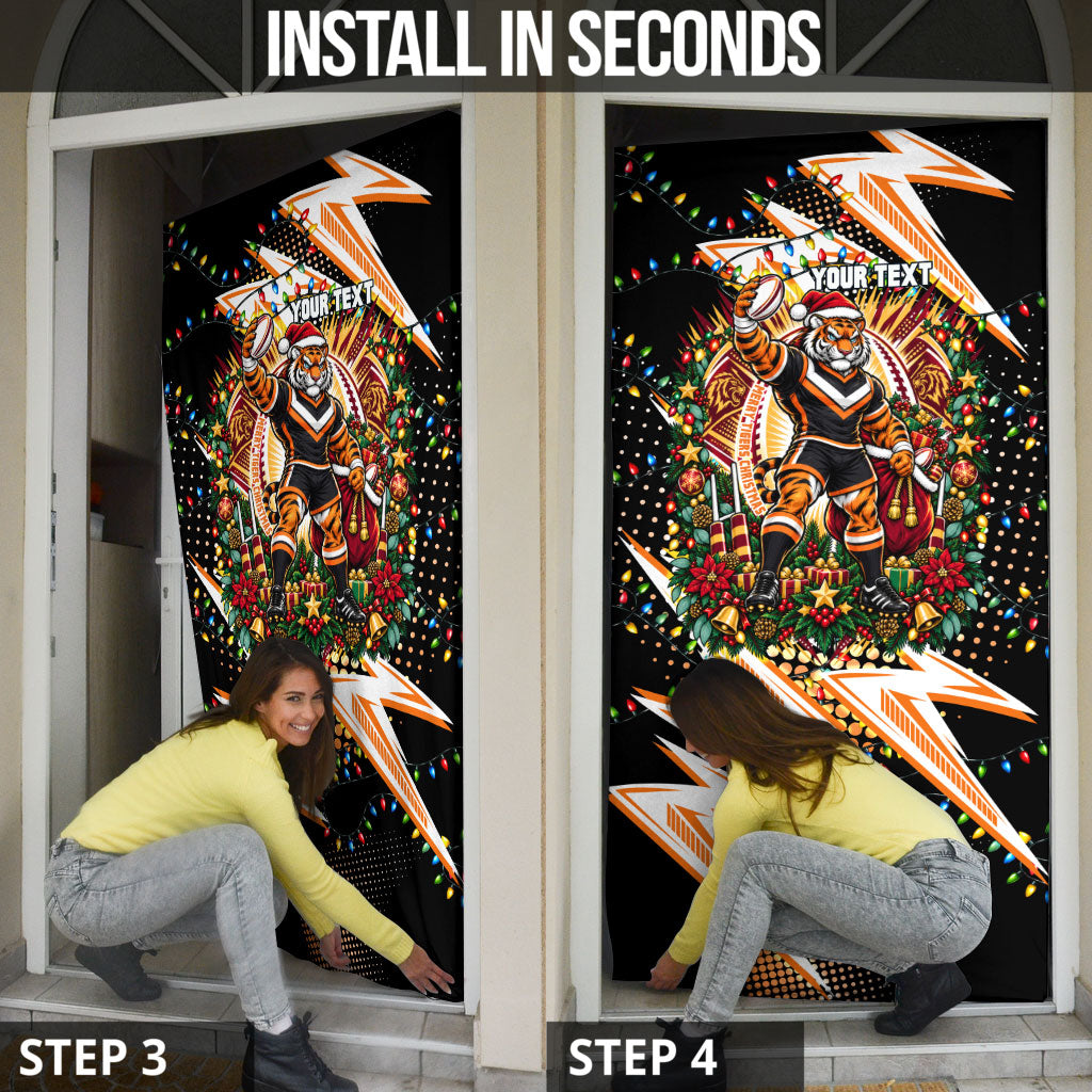 Personalized Wests Tigers Rugby Christmas Door Cover Holiday Mascot Graphic Art Festive Lights Bow