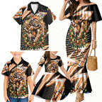 Personalized Wests Tigers Rugby Christmas Family Matching Mermaid Dress and Hawaiian Shirt Holiday Mascot Graphic Art Festive Lights Bow