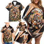 Personalized Wests Tigers Rugby Christmas Family Matching Off Shoulder Short Dress and Hawaiian Shirt Holiday Mascot Graphic Art Festive Lights Bow