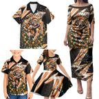 Personalized Wests Tigers Rugby Christmas Family Matching Puletasi and Hawaiian Shirt Holiday Mascot Graphic Art Festive Lights Bow