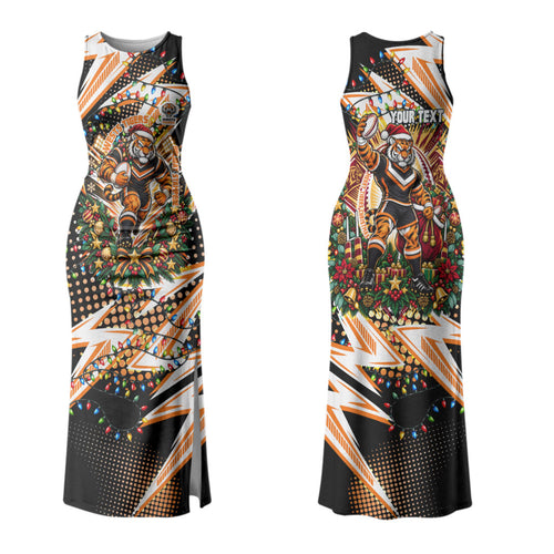 Personalized Wests Tigers Rugby Christmas Family Matching Tank Maxi Dress and Hawaiian Shirt Holiday Mascot Graphic Art Festive Lights Bow