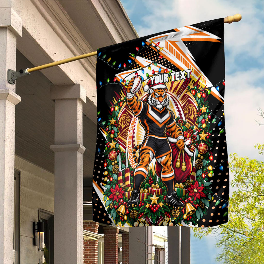 Personalized Wests Tigers Rugby Christmas Garden Flag Holiday Mascot Graphic Art Festive Lights Bow