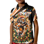 Personalized Wests Tigers Rugby Christmas Kid Polo Shirt Holiday Mascot Graphic Art Festive Lights Bow