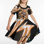 Personalized Wests Tigers Rugby Christmas Kid Short Sleeve Dress Holiday Mascot Graphic Art Festive Lights Bow