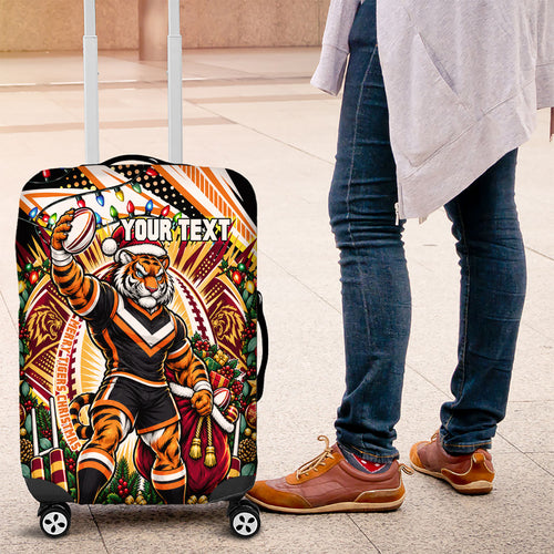 Personalized Wests Tigers Rugby Christmas Luggage Cover Holiday Mascot Graphic Art Festive Lights Bow