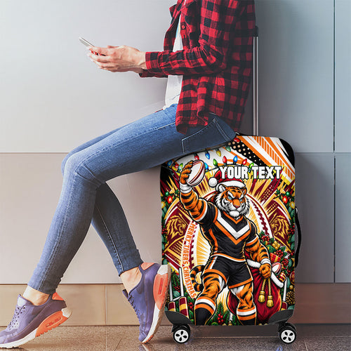 Personalized Wests Tigers Rugby Christmas Luggage Cover Holiday Mascot Graphic Art Festive Lights Bow