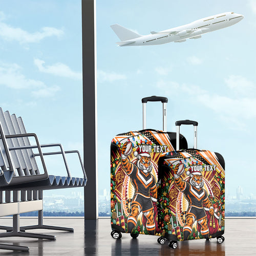 Personalized Wests Tigers Rugby Christmas Luggage Cover Holiday Mascot Graphic Art Festive Lights Bow