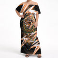 Personalized Wests Tigers Rugby Christmas Off Shoulder Maxi Dress Holiday Mascot Graphic Art Festive Lights Bow