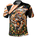 Personalized Wests Tigers Rugby Christmas Polo Shirt Holiday Mascot Graphic Art Festive Lights Bow