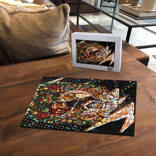 Personalized Wests Tigers Rugby Christmas Puzzle Holiday Mascot Graphic Art Festive Lights Bow
