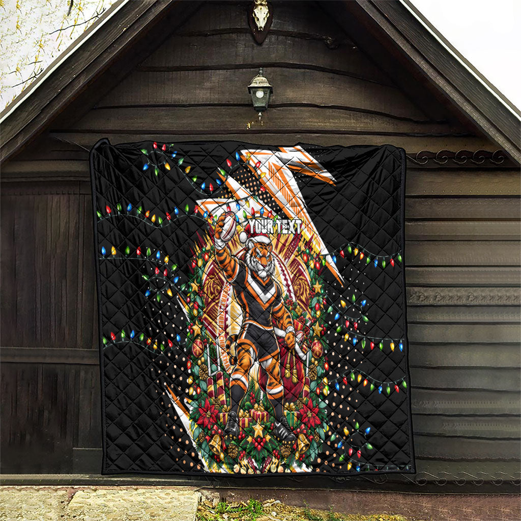 Personalized Wests Tigers Rugby Christmas Quilt Holiday Mascot Graphic Art Festive Lights Bow