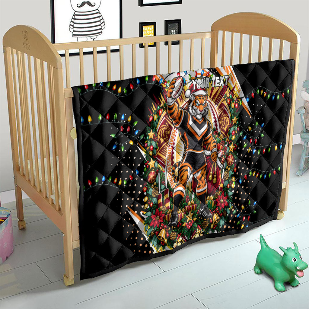 Personalized Wests Tigers Rugby Christmas Quilt Holiday Mascot Graphic Art Festive Lights Bow