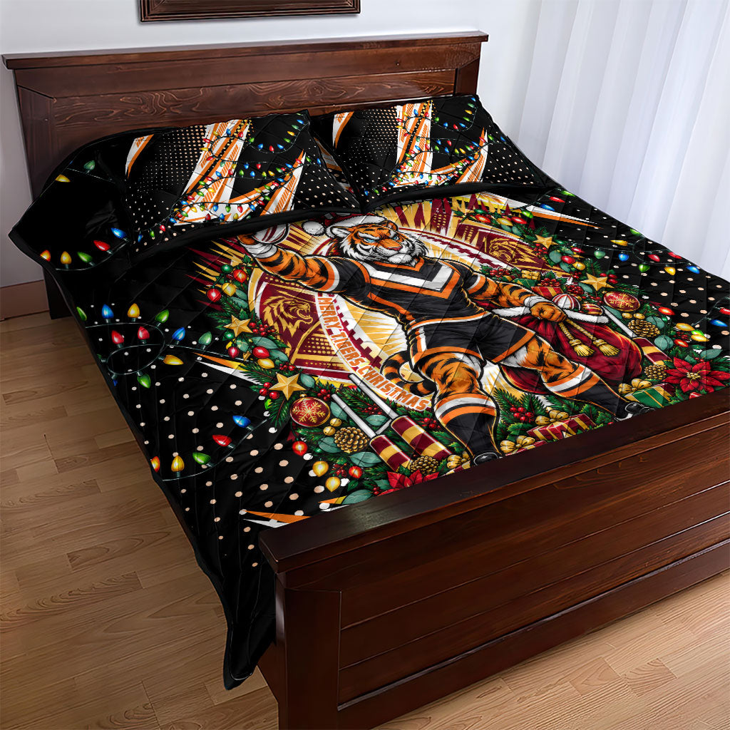 Personalized Wests Tigers Rugby Christmas Quilt Bed Set Holiday Mascot Graphic Art Festive Lights Bow