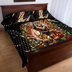 Personalized Wests Tigers Rugby Christmas Quilt Bed Set Holiday Mascot Graphic Art Festive Lights Bow